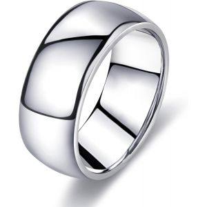 Bague Homme Femme Argent Acier Inoxydable Bague Alliance Anneau De Mariage Simple Et Poli Bague De Fian&ccedil;ailles Largeur De 8 Mm Bijoux Bague Fille Ado Taille 67 - Neuf