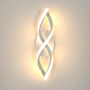 Applique Murale Interieur, Led Lampe Murale Moderne 16w 1800lm, Lumi&egrave;re Chaude 3000k, Design Incurv&eacute;e Appliques Pour Chambre &Agrave; Coucher Salon, Blanc - Neuf