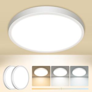 Kal-Lot De 2 Plafonnier Led, 12w 3000k 4000k 6500k Lampe Plafond Blanc,1600lm Ip44 Etanche Plafonnier Salle De Bain, Luminaire Plafonnier Rond Pour Chambre,Couloir, Garage, Cuisine, Balcon, Ø16cm - Neuf