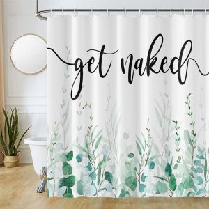 KAL-Rideau Douche 180X220Cm, Rideau De Douche Anti Moisissure Vert Aquarell Feuilles D'Eucalyptus Rideaux De Baignoire Tissu Lavable Imperméable Polyester Rideaux Salle De Bain Avec 12 Crochets - Neuf