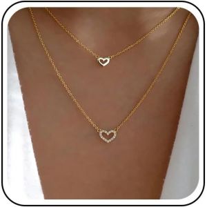 Kal-Collier Coeur En Cristal Collier Pendentif Coeur En Or Collier Chaine Coeur En Strass Collier Ras De Cou Double Coeur Bijoux Pour Femmes Et Filles - Neuf