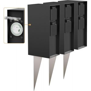 Garten Colonne de Prises de Courant PIWI avec Piquet de Terre pour l'extérieur, IP44, 2X, Acier Inoxydable, Anthracite, carré, 30 cm - Neuf