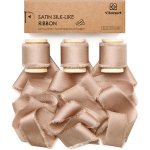 Ruban De Satin &Agrave; Franges Champagne 2.5 Cm X 13.7 M, Ruban Tissu Fait Main Pour Emballage Cadeau, Bouquets De Mariage, D&eacute;corations De F&ecirc;te - Neuf