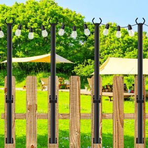 Mevronisshop-Crochet De Berger, 4pcs 150cm Guirlande Lumineuse De Terrasse Pour &Eacute;clairage L&iquest;Ext&eacute;rieur B&acirc;ton De Jardin En M&eacute;tal Noir D&eacute;coration De Mariage De Jardin Pour Une Utilisation En Ext&eacute;rieur - Neuf