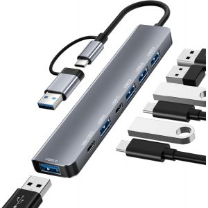 Hub USB C 3.0, 7 en 1 Station d'accueil USB C Universel avec 2 USB C Ports, USB A 3.0 Port et 4 USB A 2.0 Ports, Dock USB C avec Adaptat USB et Type C, Compatible avec MacBook - Neuf