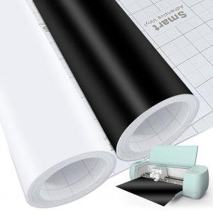 Lot De 2 Rouleaux De Vinyle Intelligent Permanent Pour Cricut Explore 3/Maker 3,Vinyle Adhésif Intelligent Permanent,33 X 200 Cm,Noir Et Blanc,Film Traceur Autocollant,Pour Bricolage,T-Shirts, - Neuf