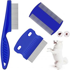 Jgd-Lot De 3 Peignes Anti-Puces Et Poux En Acier Inoxydable &Agrave; Dents Fines Pour Chien Outil De Toilettage Double Face Pour Enlever Les Taches De Larmes Puces, Pellicules Et Poux (Bleu) - Neuf