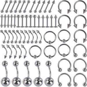 Anneau De Nez &Agrave; Cheval L&egrave;vre Langue Sourcil Oreilles Barbells Kit De Corps Piercing Acier Chirurgical 60 Pi&egrave;ces 12 Styles - Neuf