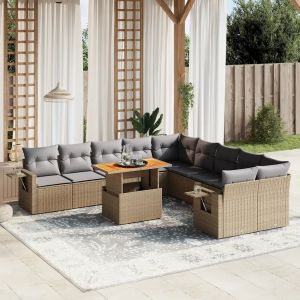 Prolenta Premium - Salon De Jardin 11 Pcs Avec Coussins Beige R&eacute;sine Tress&eacute;e - Neuf