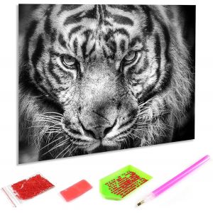 Oayew-5d Diamond Painting Complet Tigre La B&ecirc;te, Diy Peinture Broderie Diamant Painting Rond Kits F&eacute;roce Animal Au Point De Croix Mosa&iuml;que Strass D&eacute;coration De La Maison 30x40 Cm - Neuf