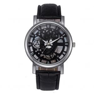 Montre Non M&eacute;canique &Agrave; Cadran En Chiffres Romains Creux Avec Bracelet En Cuir Pu (Noir Blanc) - Neuf