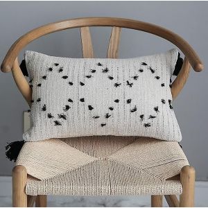 Housse De Coussin D&eacute;corative Boh&egrave;me Avec Pompons Pour Canap&eacute;, Chambre, Salon, D&eacute;coration D'int&eacute;rieur, Housse De Coussin Rectangulaire En Coton Tiss&eacute; Tribal Moderne Noir - Neuf