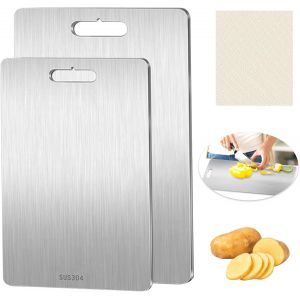 Kalanka-Lot De 2 Planche À Découper En Titane, Planche À Découper En Acier Inoxydable, Titanium Cutting Board, Planche À Découper De Qualité Alimentaire Double Face, Anti-Moisissure, Pour Viande, Fru - Neuf