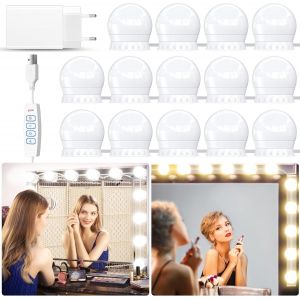 Lumi&egrave;re De Miroir Avec Adaptateur, 14 Ampoules Hollywood Kit De Lumi&egrave;re Led, C&acirc;bles Parfaitement Cach&eacute;s, 3 Couleurs Et 10 Intensit&eacute;s, Lumi&egrave;re Miroir Usb Pour Coiffeuse Maquillage - Neuf