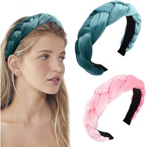 Kal-2 Pièces Serre Tete Femme, Bandeaux Rembourrés En Velours Pour Femme, Serre Tête Tressé En Velours Cheveux Large Femme Headband, Headband Vintage, Serre Tete Fille, Bandeau Cheveux Femme (D) - Neuf