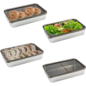 Lot De 4 Boîtes Alimentaires En Inox,Boîte Hermétique Empilable Pour Conservation De Jambon Et Fromage,Boîte Pratique Pour Frigo, Et Écologique - Neuf