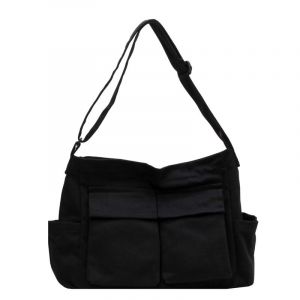 Grande Toile Sac de Messager (Noir), Vintage Casual Sac à Bandoulière avec des Poches Multiples, Esthétique, de Grande Capacité Sac de Messager pour les Voyages, le Travail, l'École et le Shopping - Neuf