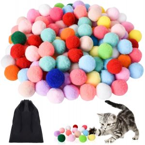 Letnerny-100 Pièces Pompons Pour Chat, 3 Cm Balle Interactive Pour Chat, Balles Chat, Chat Jouet Boules, Jouet Chat Interactif Interieur Pour Chat Chatons, Balles De Jouet Pour Chaton En Peluche - Neuf