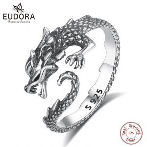 Eudora Argent Cool Dragon Bague Ajustable Pour Hommes Femmes Tempérament Personnalité Dragon Bague Vintage Bijoux Cadeau - Neuf