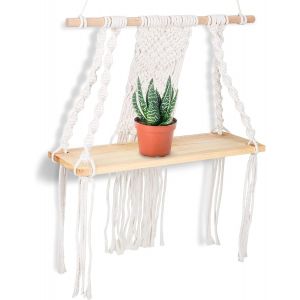 Étagère murale en bois macramé - Décoration murale - Style bohème - Gland tissé à la main - En bois flottant naturel flottant - Chic - Pour salon, chambre à coucher, salle de bain - Neuf