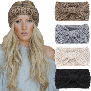 4 Pièces Bandeau Cheveux Pour Femme Bandeaux Hiver Serre-Tête Tricoté Oreille Réchauffeur Chaud Noué Bande Elastique Cheveux Pour Femmes Filles - Neuf