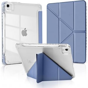 Coque Origami pour iPad Air 6 11 Pouces 2024 / iPad Air 4 5 2020/2022 10,9"" avec Porte-Stylet, 5-en-1 Multiple Angles de Vue, &Eacute;tui Housse Arri&egrave;reTransparente Claire Antichoc, Gris Lavande - Neuf
