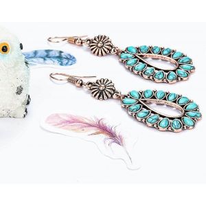 Boucles D¿Oreilles Turquoise Grand Dingue Pour Les Femmes \U2013 Grande Goutte Vintage Turquoise Boucles D¿Oreilles, Déclaration En Forme De Larme Rectangle Bleu Turquoise Boucles D¿Oreilles - Neuf