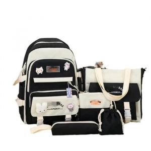 Fille Sac D'école 5-en-1 Ensemble de Cartables Sac à Dos Adolescent Sacs Scolaires Femme Sac Bandoulière Sac D'épaule Daypack-noir - Neuf