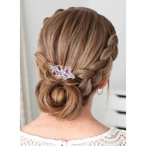 Kal-Barrette De Mariage En Cristal Barrette Papillon En Strass Or Coiffures De Mariage Coiffures Décoratives Barrette De Mariée En Cristal Accessoires De Cheveux Pour Femmes Et Filles (Violet) - Neuf