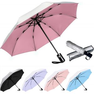 Parapluie De Voyage Compact Coupe-Vent - Parapluie Automatique Pour La Pluie - Petit Parapluie Portable Coupe-Vent Pour Homme, Femme, Adolescent (Pois Blancs) - Neuf