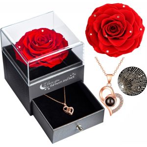 V&eacute;ritable Rose &eacute;ternelle avec Collier I Love You, Rose &eacute;ternelle pour Anniversaire No&euml;l la Saint-Valentin la F&ecirc;te des m&egrave;res,Cadeaux Femme - Neuf