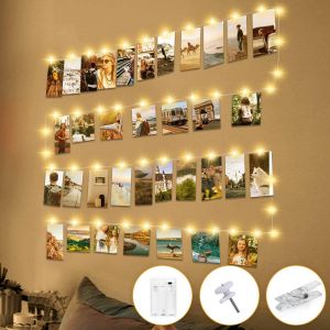 KAL-Guirlande Lumineuse Photo Avec Minuterie, 50 Led 5M Guirlande Photo Avec 30 Clips Batterie Alimenté Porte Photos Pour Decoration Interieur Chambre, Mariage, Anniversaire-Blanc Chaud - Neuf