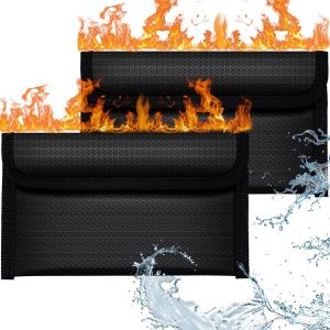 KALANKA-Pochette Anti Feu, 2pcs Porte-Documents ignifuges, Sac étanche à feu pour Documents, Sac à Documents Ignifuge pour Conserver Objets de Valeur, Passeports, Documents, Argent - Neuf