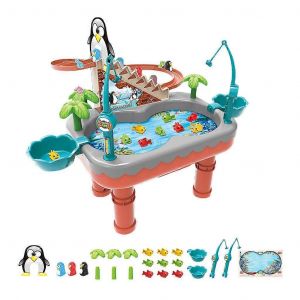 Jeu de pêche pour bébé, jouet de table, jouet d'étang de pêche magnétique électrique, jouet éducatif pour piscine avec canne à pêche, orange - Neuf