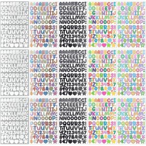 Bgiiik-15 Feuilles De Stickers Lettres, Chiffres Et Lettres De L'alphabet, Autocollants De Dessins Animés, Autocollants Adhésifs Pour Décoration, Loisirs Créatifs Et Scrapbooking (5 Styles) - Neuf