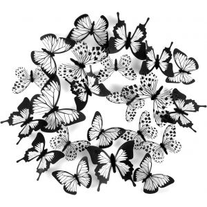 Lot De 24 Stickers Muraux Papillons 3D,Noir Et Blanc Autocollants Muraux Papillons Art Amovibles Autocollants Muraux Pour L'Artisanat La Maison La Chambre Le Bricolage La Décoration - Neuf