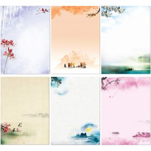 Jexnovashop-48 Feuilles Papier &Agrave; Lettre - 24 Pi&egrave;ces Enveloppes Auto-Adh&eacute;sives, Pour Imprimante, 6 Assortis Style Japonais - Neuf