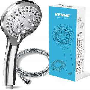 JGD-Pommeau De Douche+ 1.5 M Tuyau de Douche Flexible, Douchette Douche Salle de Bain avec 5 Modes Haute Pression Economie d'eau - Chrome - Neuf