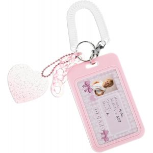 KAL-Support De Carte Photo Kpop En Acrylique De 7.6 Cm, Cadre D'Affichage Pour Cartes Photo Kpop, Organisateur De Cartes Avec Porte-Clés Pendentif En Forme De C?ur Pour Décoration(Rose) - Neuf