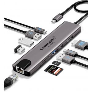 Conception Aluminium Station d'accueil Hub USB-C Adaptateur 11 en 1 avec HDMI 4K@60Hz, Gigabit Ethernet, PD 100W, 4X USB-A, Port USB-C, Carte SD/TF pour MacBook/Windows/Switch/Steam Deck - Neuf