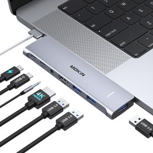 Adaptateur Macbook Air/Pro, Adaptateur Mac Avec Thunderbolt 3 Pd 100W, Dock Usb C 7 En 1 Avec 4K Hdmi, 3 Usb 3.0 Et 3,5 Mm Audio, Usb C Hub For Macbook Air M1/M2 Macbook Pro 2022/2021/2020/2[Z264] - Neuf