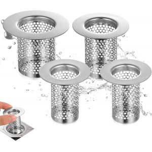 JGD-4 Pcs Attrape Cheveux Douches, Filtre Cheveux Douche, Filtre Lavabo, Cr&eacute;pine de Bonde de Baignoire/&eacute;vier en Acier Inoxydable pour Receveur de Douche/&eacute;vier de Cuisine (3 Tailles) - Neuf