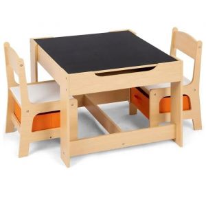 Groupe de si&egrave;ges compatible avec enfants 3 pi&egrave;ces en bois Groupe de table compatible avec enfants KG1 Divit avec 2 chaises RKT2 - Neuf