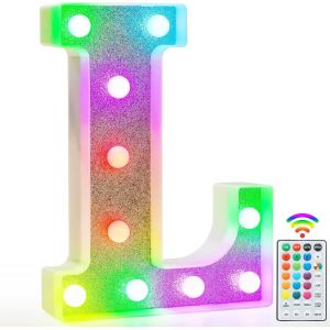 Lettres Lumineuses Color&eacute;es, Lettres Lumineuses Led &Agrave; Paillettes,18 Couleurs Changeantes,Cadeau Pour Filles Et Femmes,D&eacute;corations De F&ecirc;te D'anniversaire, De No&euml;l, De D&eacute;coration Murale De Table,L - Neuf