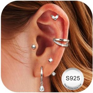 Kal-Paires Boucles D'oreilles Femme Argent 925 Plaqu&eacute;e Or 14k Cr&eacute;oles Argent Boucles D'oreilles Zircon Piercing Oreille Cartilage Petites Boucles D'oreilles Femme Or Pour Piercings Multiples - Neuf