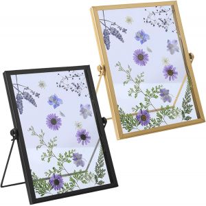 2 X Cadre Photo De Bureau En Métal,15 X 20 Cm Cadre Photo En Verre Pour Fleurs Pressées,6 Pouce Cadre Photo,Photo En Double Doré,Cadre Photo En Verre Vertical Pour Chambre Bureau Salon - Neuf
