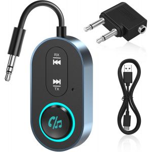 VornixorSarlshop-Transmetteur Bluetooth 5.3, 2 en 1 Adaptateur Bluetooth Jack, Adaptateur Bluetooth Jack 3.5mm AUX, Transmetteur Recepteur Audio pour Avion, TV, Airpods, Tablette PC, Voiture, Gym Spo - Neuf