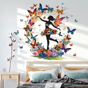 ERYI-Stickers Muraux Fille Papillon,Décalque Mural Fée Fleurie,Décor Mural Floral Coloré, Papillons Colorés, Pour Fille, Chambre De Bébé, Chambre D'Enfant - Neuf