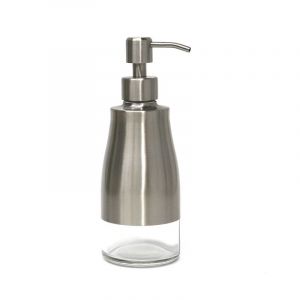 Distributeur De Savon Liquide Rechargeable Avec Dessous De Verre Antidérapant, Boîtier En Acier Inoxydable Nickel Brossé Et Revêtement En Verre, Pour Salle De Bain Et Cuisine (320 Ml) - Neuf