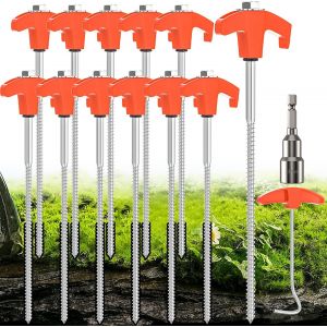 Yemaesre-12 Piquets De Tente Stables Piquet De Tente A Visser Camping Perçables Sardines Camping Robuste Piquets De Sol Antirouille 25cm Piquet De Camping (Orange 12pcs) - Neuf